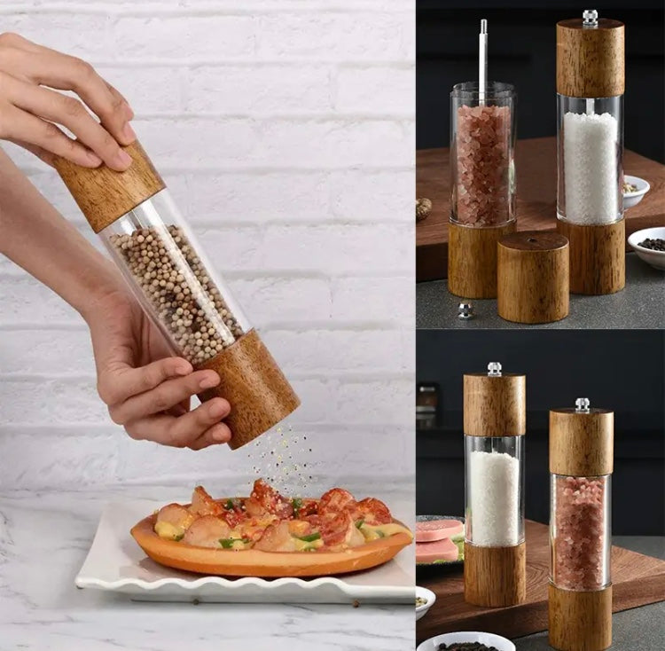 Manual Sea Salt Pepper Grinder, Cylindrical Wooden Salt and Pepper Grinder, Kitchen Seasoning Tool Manual Sea Salt Pepper Grinder, Cylindrical Wooden Salt and Pepper Grinder, Kitchen Seasoning Tool